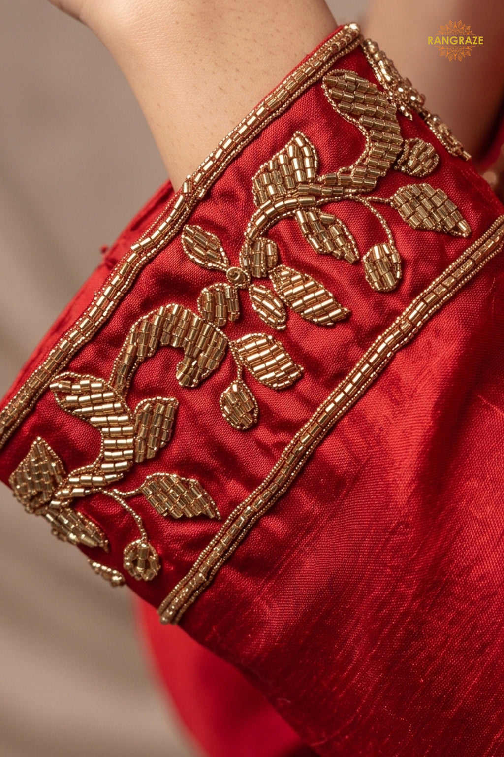 Red Stitched Beads Work Chinnon Palazzo Suit
