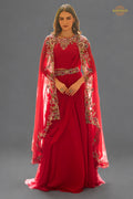 Red Stitched Embroidered Skirt Set With Shrug