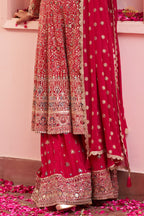 Red Stitched Heavy Work Chinon A-line Suit