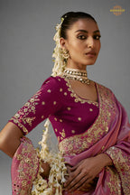 Rose Pink Embroidered Viscose Tissue Saree