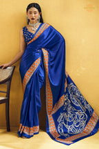 Royal Blue Ajrakh Print Modal Satin Saree