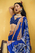 Royal Blue Ajrakh Print Modal Satin Saree