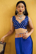 Royal Blue Ajrakh Print Modal Satin Saree