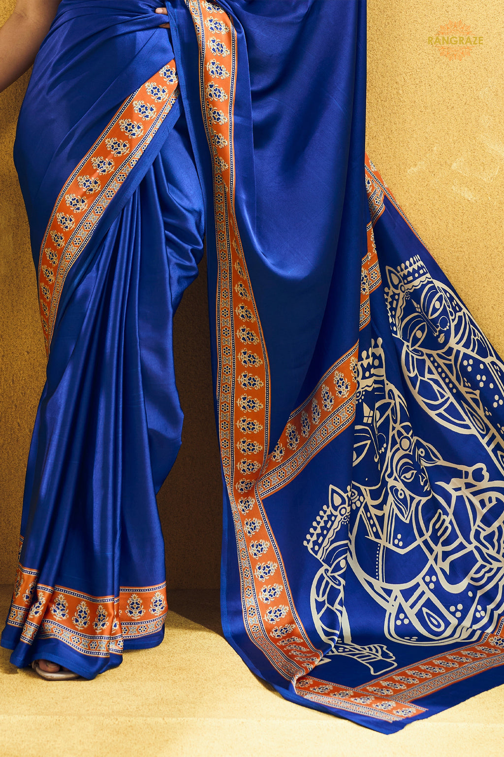 Royal Blue Ajrakh Print Modal Satin Saree