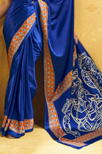 Royal Blue Ajrakh Print Modal Satin Saree