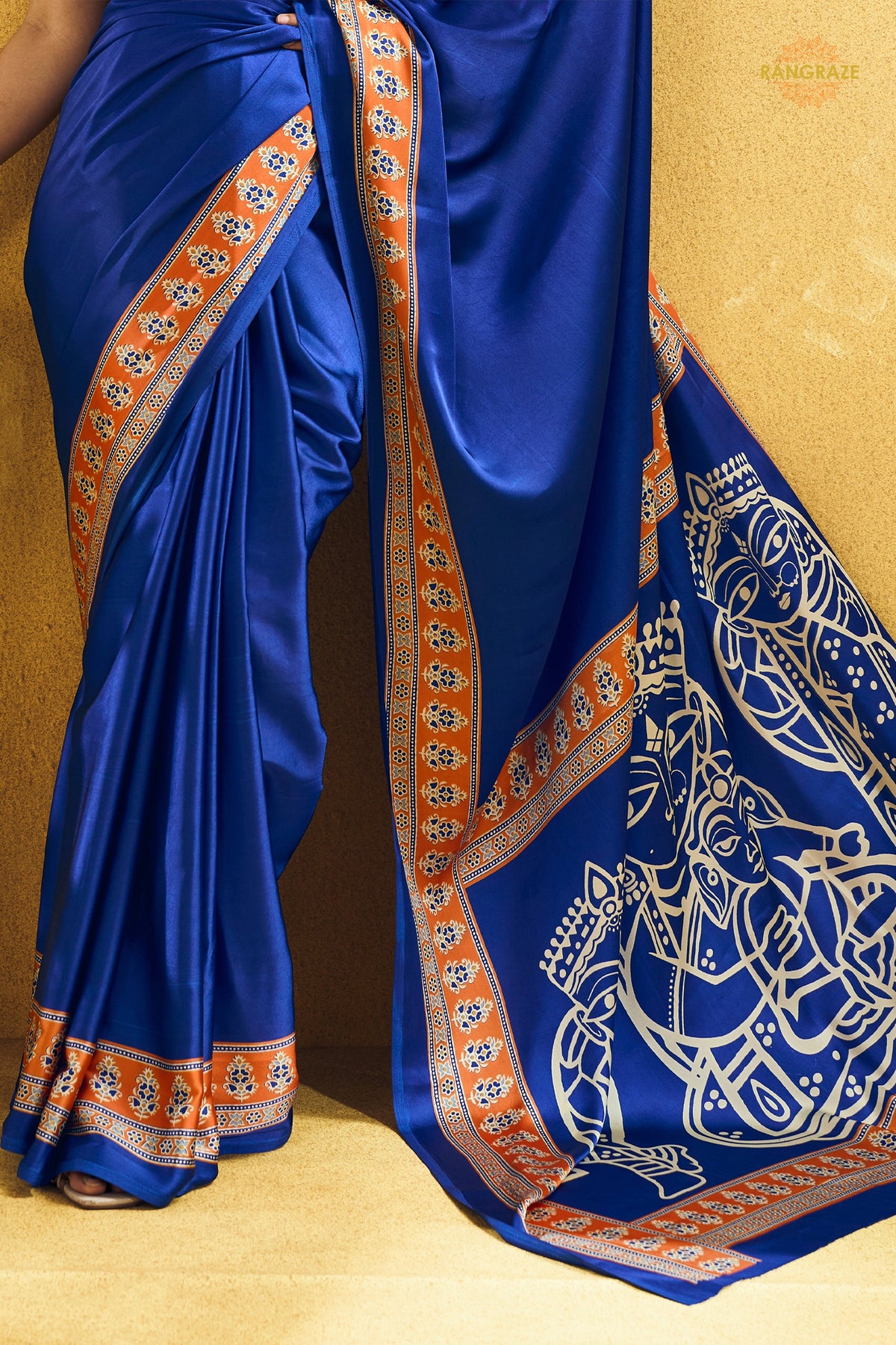 Royal Blue Ajrakh Print Modal Satin Saree