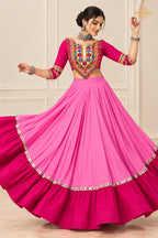 Royal Pink Stitched Embroidered Rayon Cotton Lehenga Choli Set