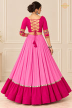 Royal Pink Stitched Embroidered Rayon Cotton Lehenga Choli Set