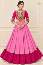 Royal Pink Stitched Embroidered Rayon Cotton Lehenga Choli Set