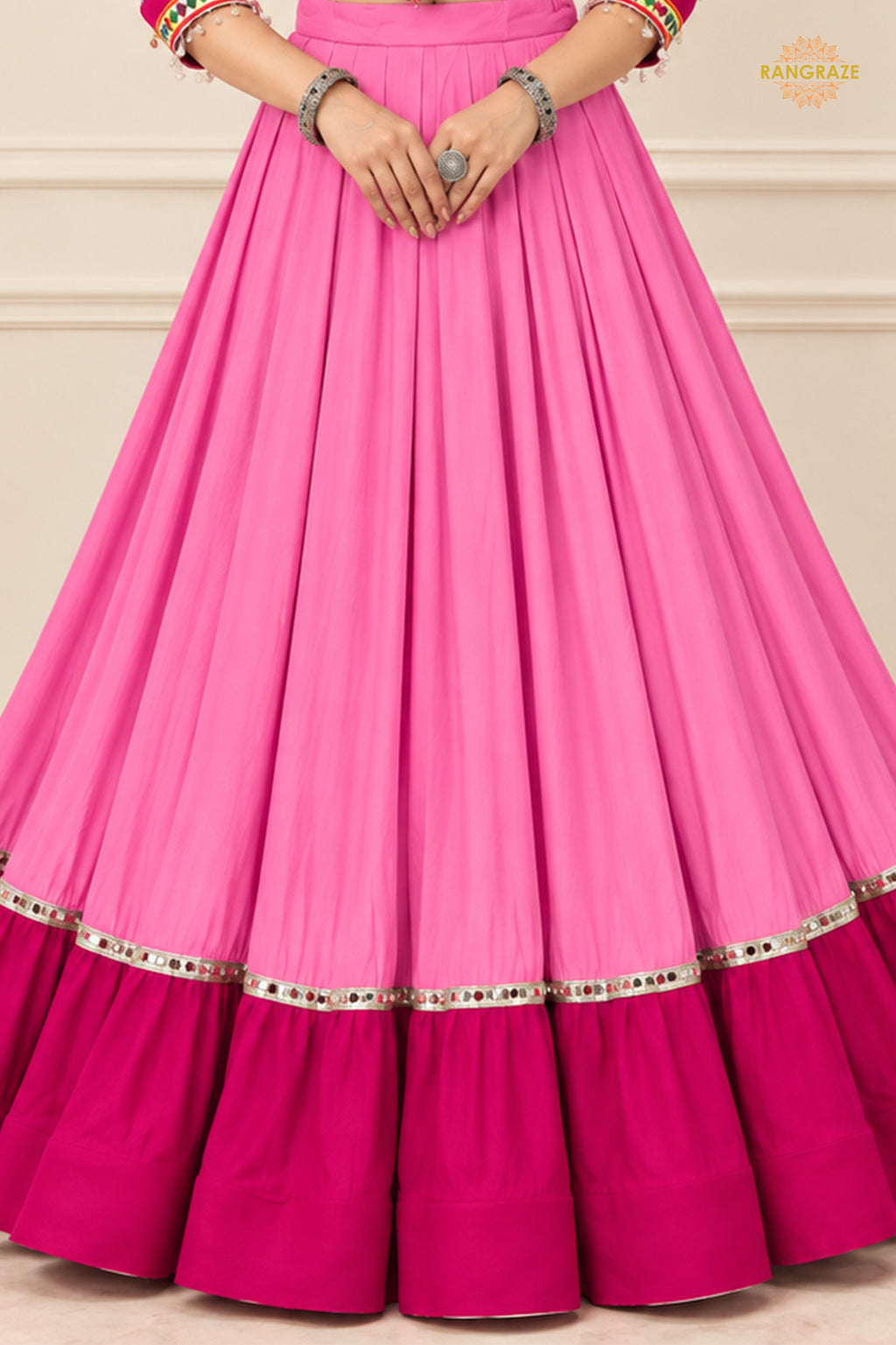 Royal Pink Stitched Embroidered Rayon Cotton Lehenga Choli Set