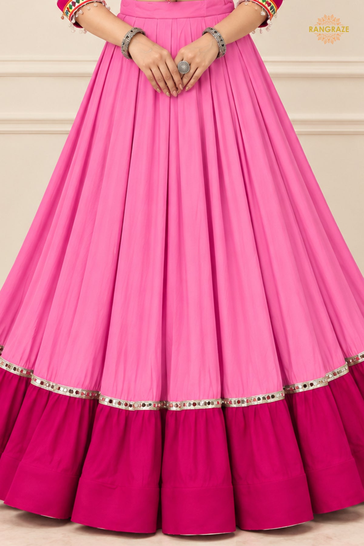 Royal Pink Stitched Embroidered Rayon Cotton Lehenga Choli Set