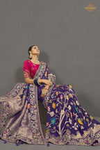 Royal Purple Embroidered Bandhej Georgette Saree