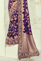 Royal Purple Embroidered Bandhej Georgette Saree