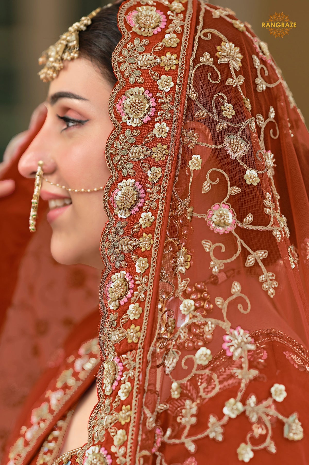 Rust Orange Heavy Embroidered Semi-Stitched Silk Lehenga