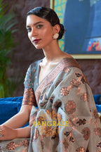 Shimmering Grey Organza Copper Zari Weaving Banarasi Silk Saree