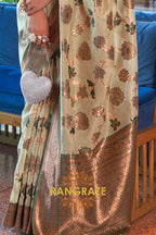Shimmering Yellow Organza Copper Zari Weaving Banarasi Silk Saree