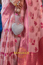 Shimmering Pink Organza Copper Zari Weaving Banarasi Silk Saree