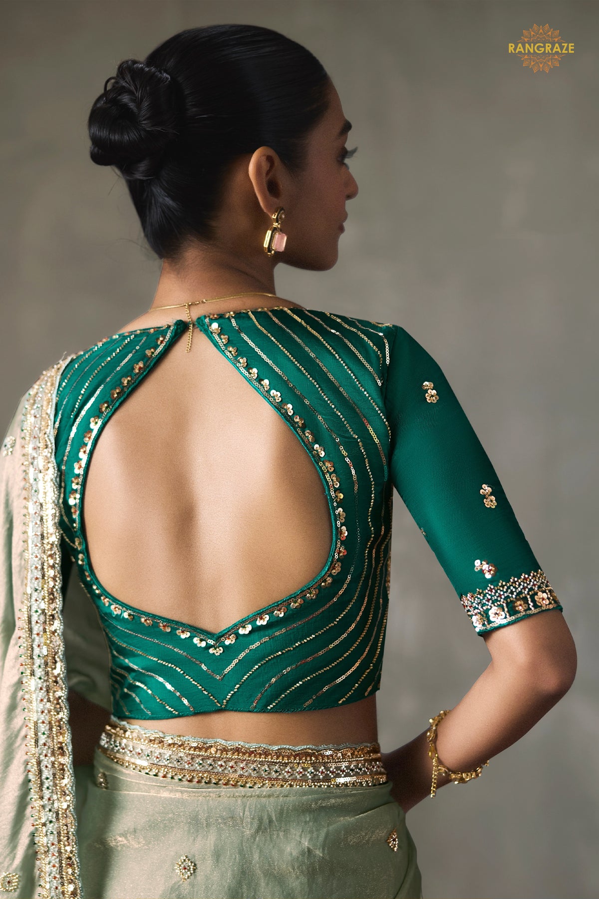 Sage Green Bead Work Sheer Texture Silk Saree
