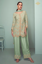 Sage Green Embroidered Stitched Chinon Suit Set