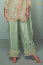 Sage Green Embroidered Stitched Chinon Suit Set