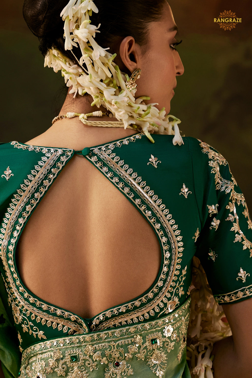Sage Green Embroidered Viscose Tissue Saree
