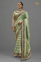 Sage Green Embroidred Fancy Silk Saree