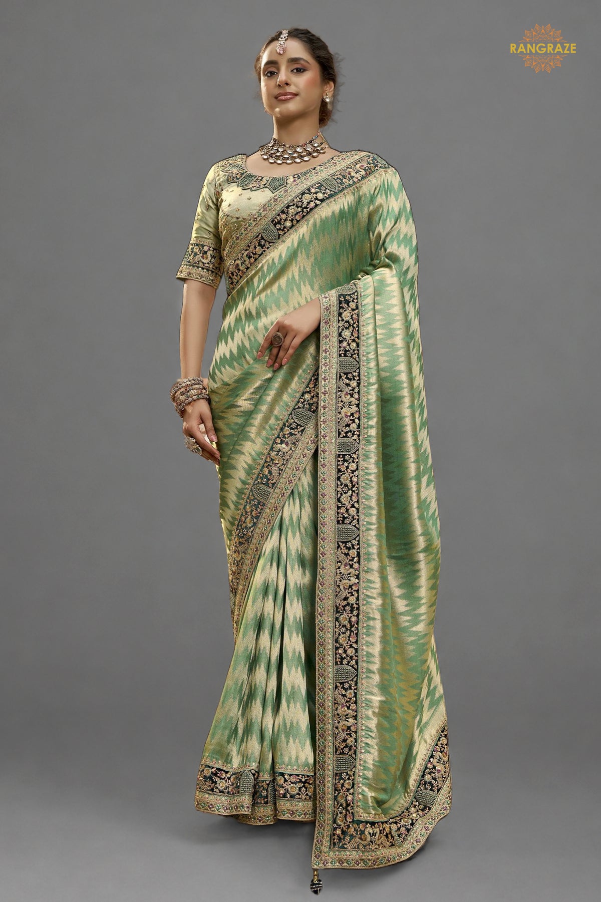 Sage Green Embroidred Fancy Silk Saree
