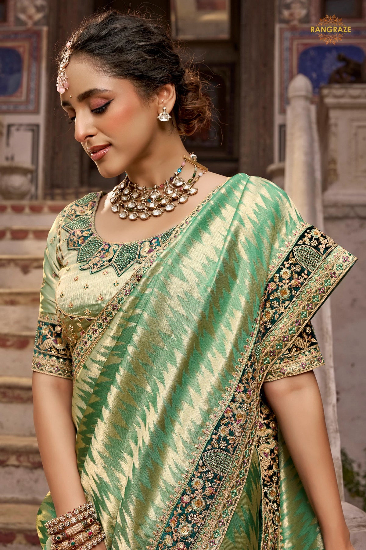 Sage Green Embroidred Fancy Silk Saree