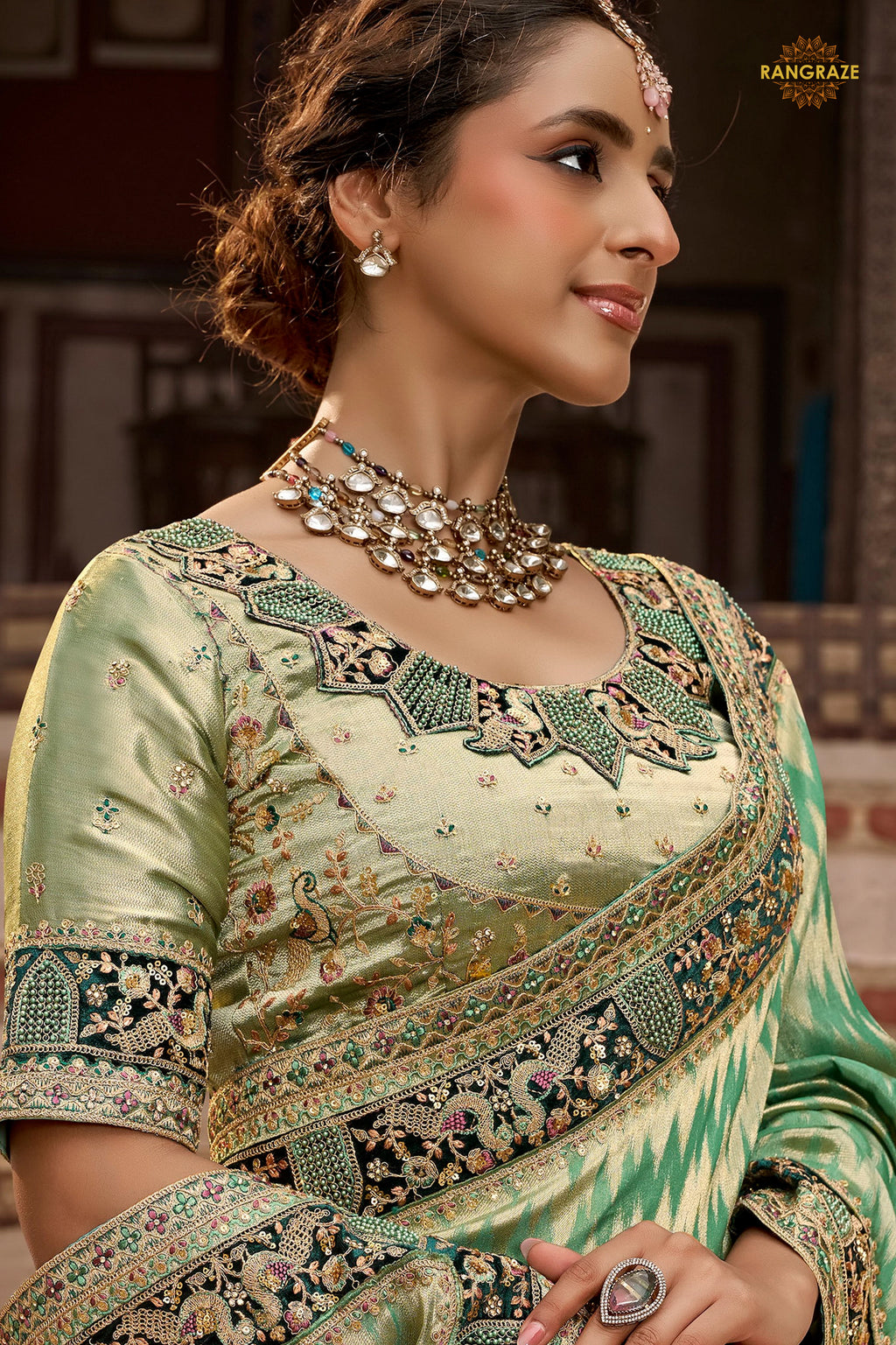 Sage Green Embroidred Fancy Silk Saree