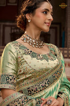 Sage Green Embroidred Fancy Silk Saree