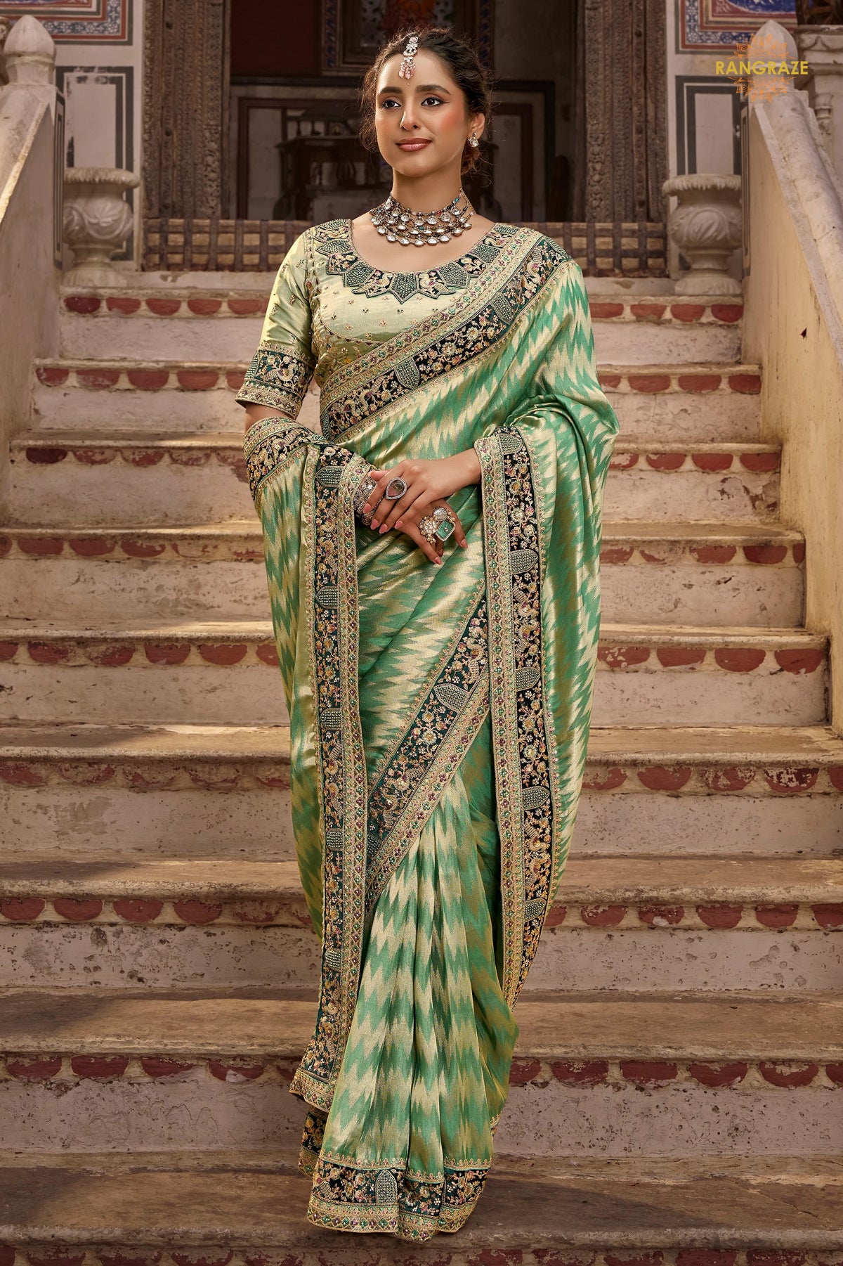 Sage Green Embroidred Fancy Silk Saree