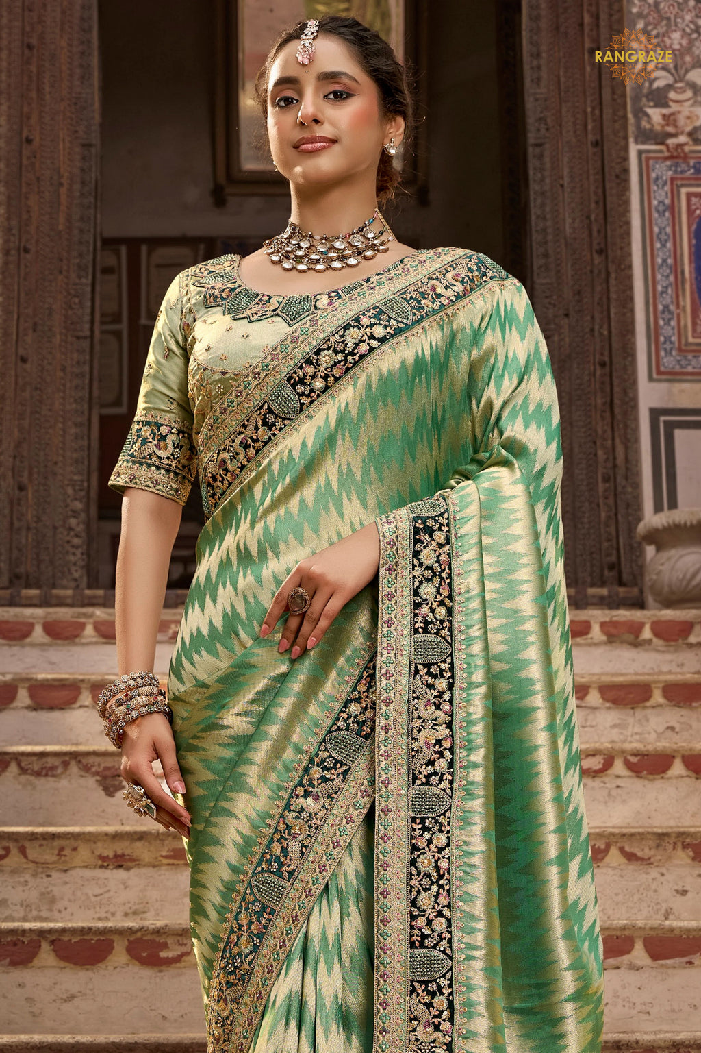 Sage Green Embroidred Fancy Silk Saree