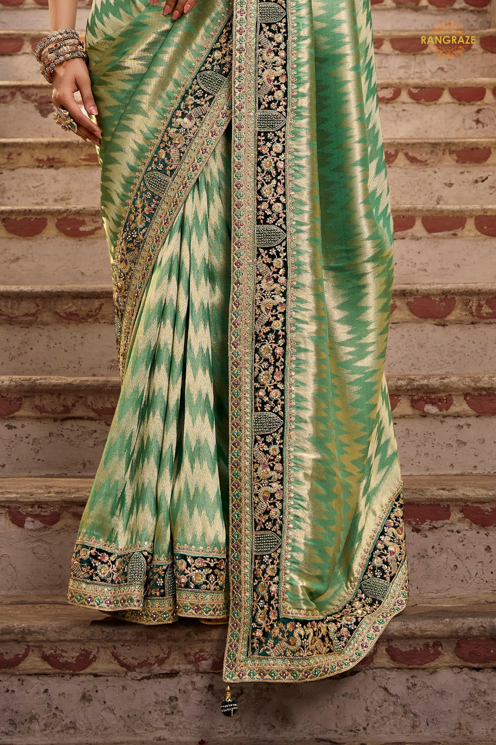 Sage Green Embroidred Fancy Silk Saree