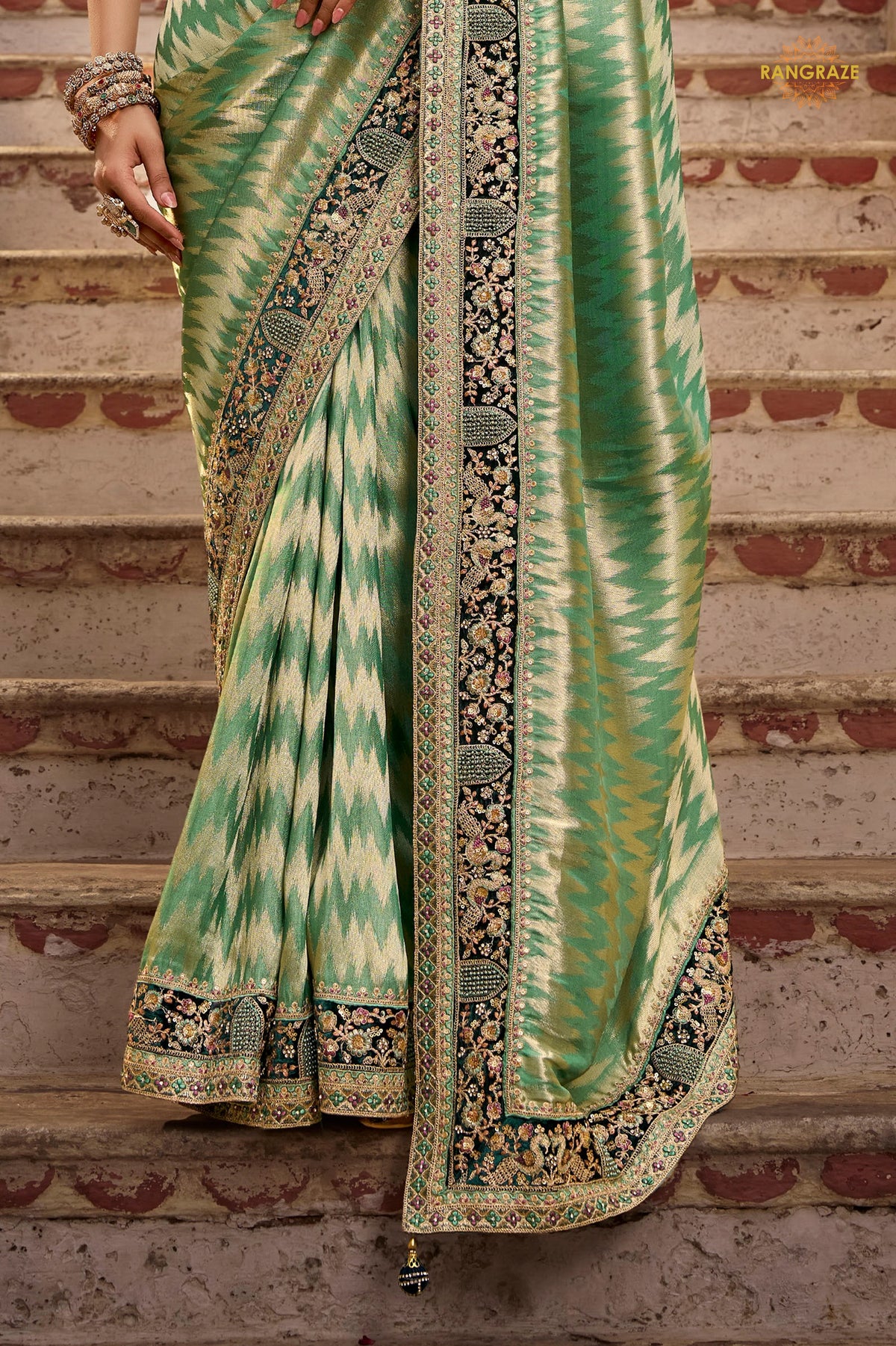 Sage Green Embroidred Fancy Silk Saree