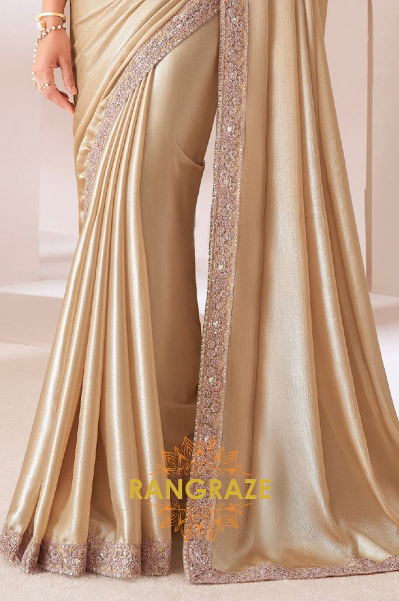 Golden Grace Satin Chiffon Saree with Embroidered Silk Blouse