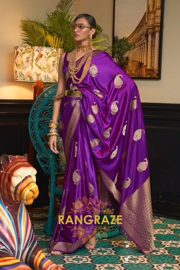 Royal Purple Woven Banarasi Satin Silk Saree