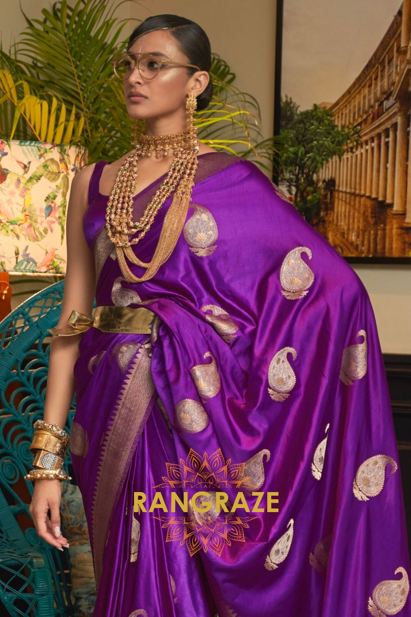 Royal Purple Woven Banarasi Satin Silk Saree