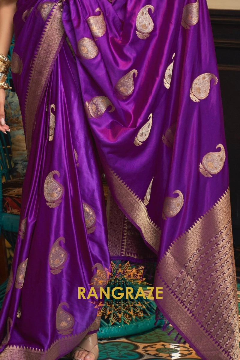Royal Purple Woven Banarasi Satin Silk Saree