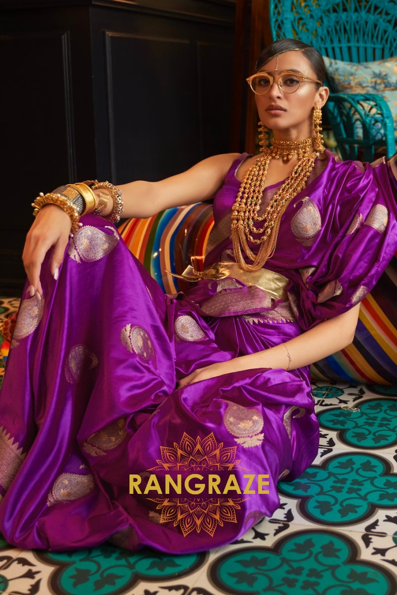 Royal Purple Woven Banarasi Satin Silk Saree