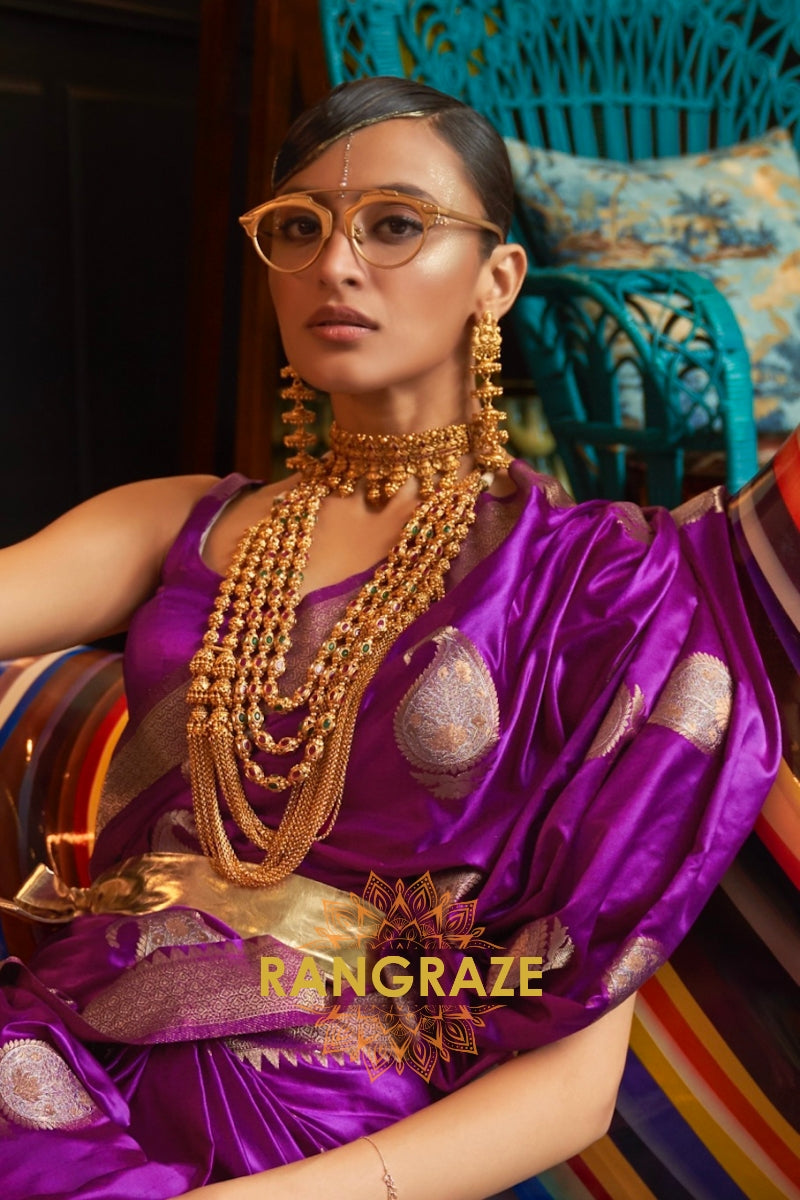 Royal Purple Woven Banarasi Satin Silk Saree