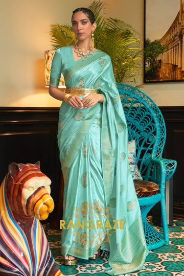 Royal Azure Blue Woven Banarasi Satin Silk Saree