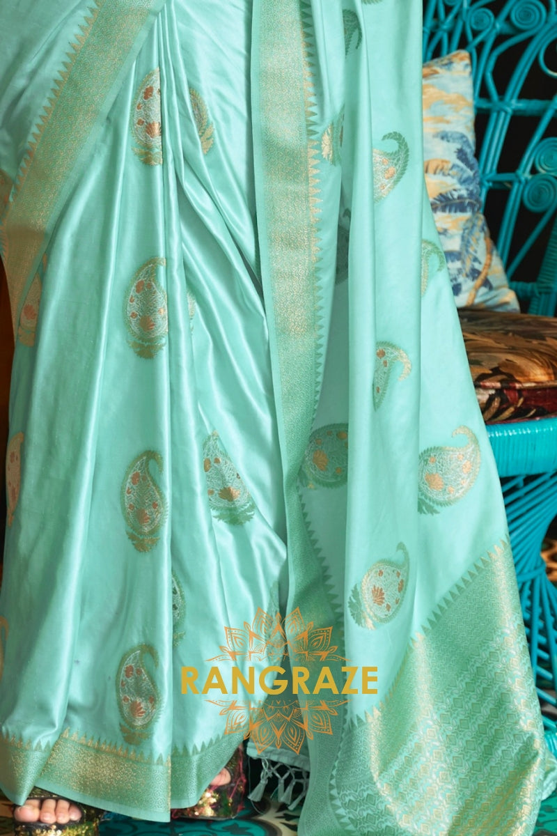 Royal Azure Blue Woven Banarasi Satin Silk Saree