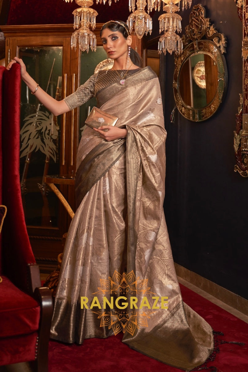 Glamorous Metal Golden Woven Banarasi Tanchoi Silk Saree