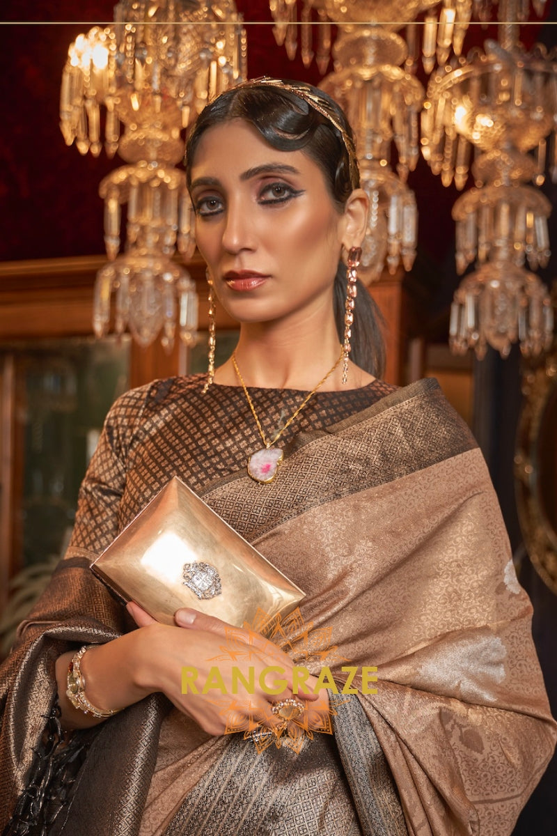 Glamorous Metal Golden Woven Banarasi Tanchoi Silk Saree