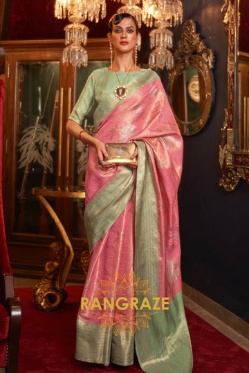 Glamorous Pink Banarasi Tanchoi Silk Saree