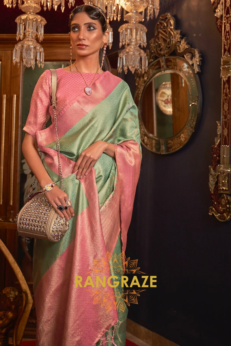 Glamorous Sea Green Banarasi Tanchoi Silk Saree