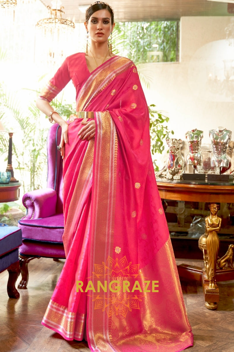 Mystic Magenta Woven Smooth Satin Silk Banarasi Saree