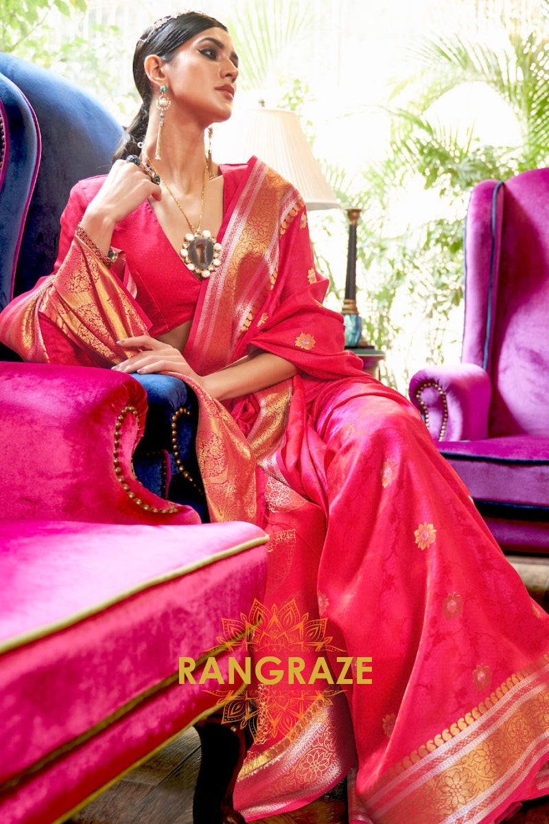 Mystic Magenta Woven Smooth Satin Silk Banarasi Saree