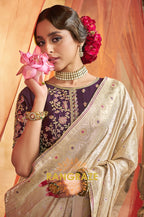 Champagne Royale Satin Saree with Embroidered Blouse
