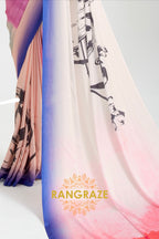Peach Pink Printed Crepe Silk Saree